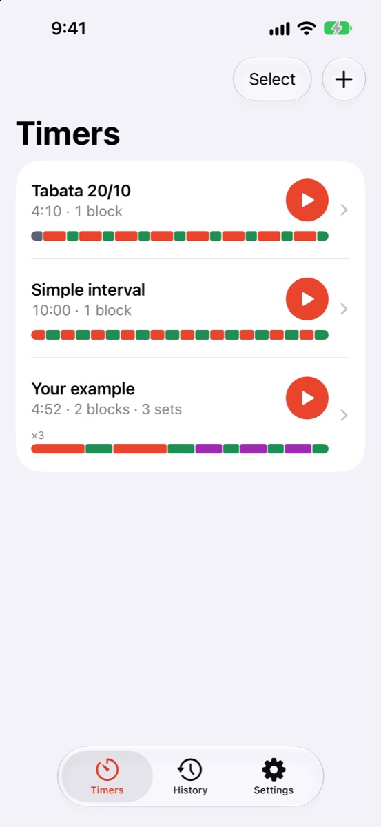 Timer list with colored strips