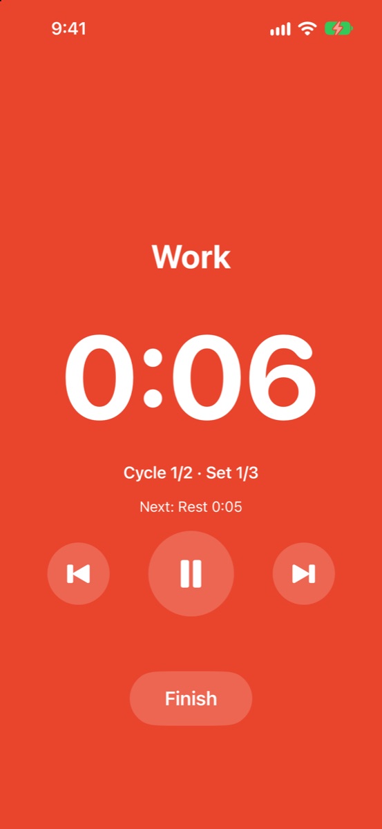 Workout screen with a large countdown