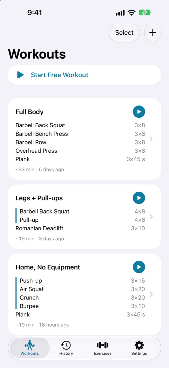 Workout templates with supersets